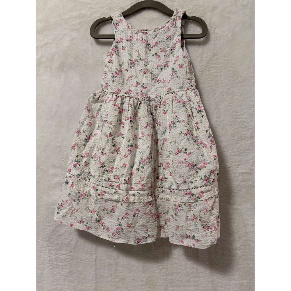 Ralph Lauren Baby Girl 18M Floral Seersucker Dress Pink White Eyelet Sleeveless